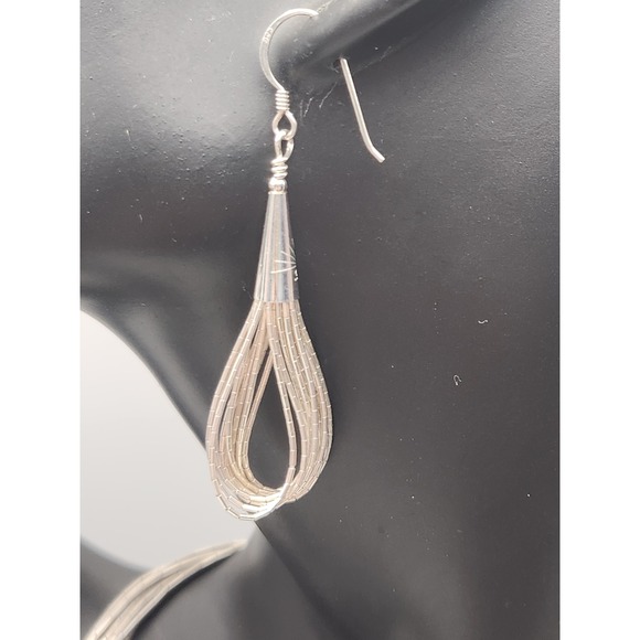 Sterling Silver Liquid Silver Multi Strand Necklace Bracelet Earring Set 925 - Picture 2 of 10